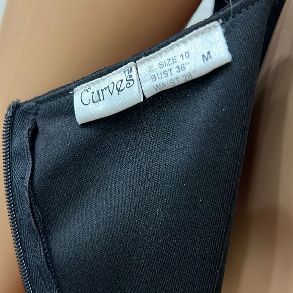 Curves Dress Medium Black Scoop Neck Sheer Waist Spaghetti Strap Slit Back Sexy - Picture 8 of 9